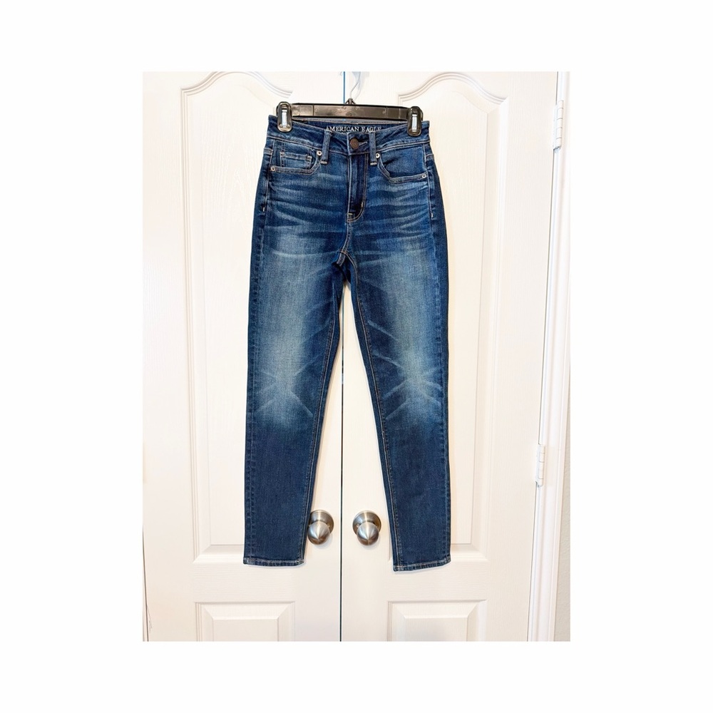 American Eagle Outfitters Hi Rise Tomgirl Stretch X Size 00 Regular Dark Blue